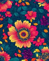 Ai generative Unique Flower colourful seamless pattern, background photo