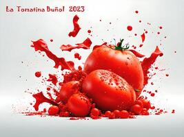 Ai generative Card design, background for La Tomatina festival in Spain, Bunol photo