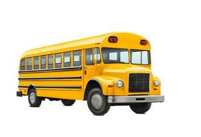 Yellow school bus isolated on white, transparent background photo