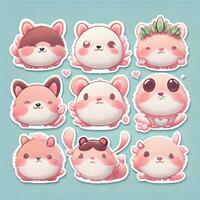 Ai generated cute adorable animals sticker set photo