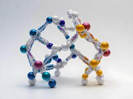 ai generado concepto diseño, 3d hacer de molecular adn estructura en blanco antecedentes foto