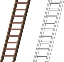 3d ladder vector illustration, ladder flat style colored and black and white line artwork stock vector image