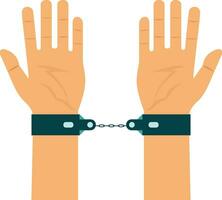 Hands in handcuffs flat style vector illustration, Hands tied together with handcuffs stock vector image