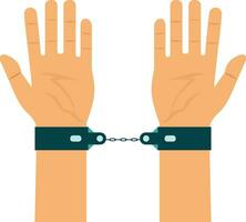 Hands in handcuffs flat style vector illustration, Hands tied together with handcuffs stock vector image