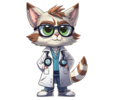 dibujos animados gato médico con lentes y estetoscopio . ai generado png