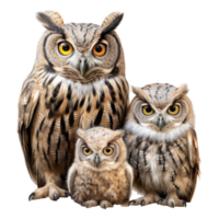 hibou famille isolé sur transparent Contexte . ai généré png