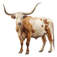 Texas Longhorn Kuh isoliert auf transparent Hintergrund . ai generiert png