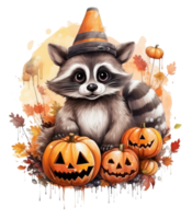 halloween cute Raccoon isolated on transparent background . AI Generated png