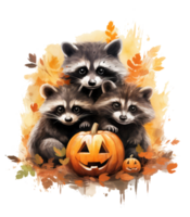 halloween cute Raccoon isolated on transparent background . AI Generated png