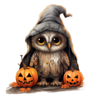 halloween cute owl isolated on transparent background . AI Generated png