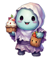 cute ghost character dressed in Halloween costume . AI Generated png