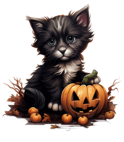 Cute cat in halloween costume isolated on transparent background . AI Generated png