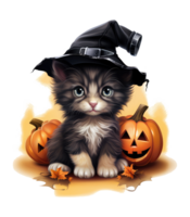 Cute cat in halloween costume isolated on transparent background . AI Generated png