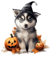 Halloween mignonne chiot sibérien rauque chien isolé sur transparent Contexte . ai généré png