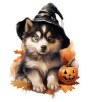 Halloween mignonne chiot sibérien rauque chien isolé sur transparent Contexte . ai généré png