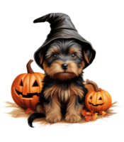 Halloween carino cucciolo di seta terrier cane isolato su trasparente sfondo . ai generato png