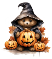 halloween cute brown bear isolated on transparent background . AI Generated png