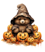 halloween cute brown bear isolated on transparent background . AI Generated png