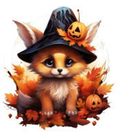 Cute fox in halloween costume isolated on transparent background . AI Generated png