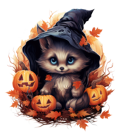 Cute fox in halloween costume isolated on transparent background . AI Generated png