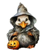 Cute duck in halloween costume isolated on transparent background . AI Generated png