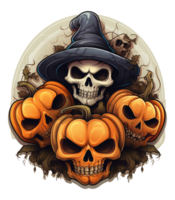 skelett halloween med pumkins . ai genererad png