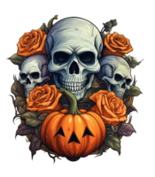 squelette Halloween avec citrouilles . ai généré png