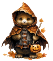 Cute bear in halloween costume isolated on transparent background . AI Generated png