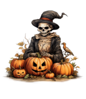 skelet halloween met pumkins . ai gegenereerd png