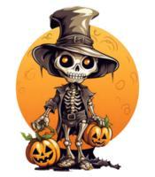 Whole body skeleton wearing witch hat and Halloween . AI Generated png