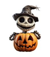 marrant squelette pour Halloween, marrant dessin animé squelette avec citrouille . ai généré png