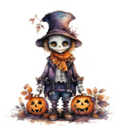 Skeleton Halloween watercolor . AI Generated png
