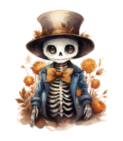 Skeleton Halloween watercolor . AI Generated png