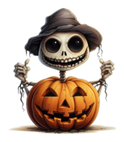 funny skeleton for halloween, funny cartoon skeleton with pumkin . AI Generated png