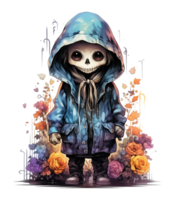 Skeleton Halloween watercolor . AI Generated png