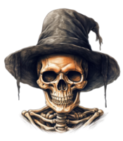 simple, vintage halloween skeleton, with a witch hat . AI Generated png