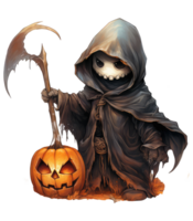 halloween pompoen met een schedel . ai gegenereerd png