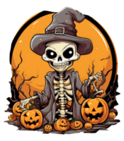 Whole body skeleton wearing witch hat and Halloween . AI Generated png