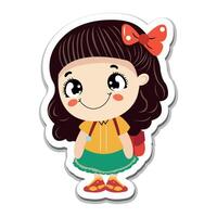 vector sticker template with a girl in standing posing cartoon character isolated