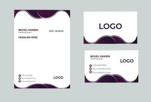 Letterhead and business card design white background and purple color vector