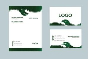 Letterhead and business card design white and green simple design vector