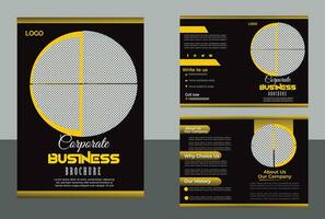 Business Bifold design four- page black background with image contact vector