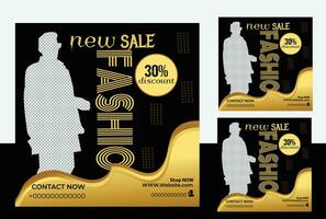 Fashion banner design social media banner design luxury color black and gold vector