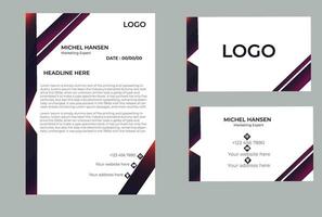 Letterhead and business card design white and purple simple design vector