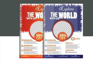 Travel flyer design with image design color blue and orange vector