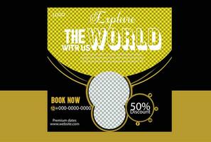Travel media banner design black background with four image vector