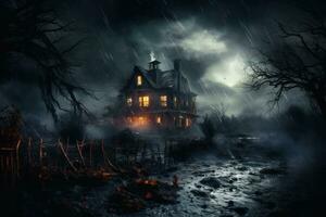 Halloween dark house background photo
