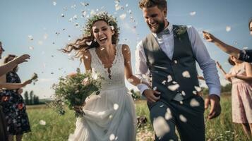 feliz pareja de novios foto