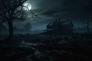 Halloween dark house background photo