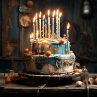 un cumpleaños pastel con velas foto